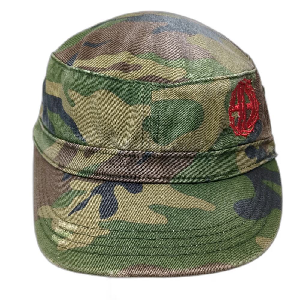 District Army Cap Green Camo One Size Can Do Red Embroidery Flat Top Hat